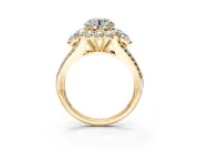 Halo Engagement Ring Setting for Round Cut Center with Two-Strand Split Shank and Prong Head in Yellow Gold