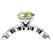 Solitaire Engagement Ring Setting for Fancy Yellow Oval Center with Beaded Bezel Station Band and Prong Head in Platinum