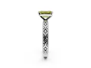 Solitaire Engagement Ring Setting for Fancy Yellow Emerald Cut Center with Milgrain X Pattern Band and Prong Head in Sterling Silver