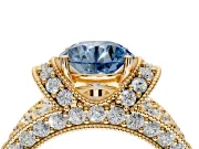 Pave Engagement Ring Setting for Fancy Blue Round Cut Center with Curved Accent Rows, Openwork and Prong Head in Yellow Gold
