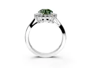 Starburst Halo Engagement Ring Setting for Fancy Green Round Cut Center with Flat Cathedral Band and Prong Head in White Gold