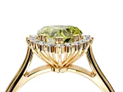 Starburst Halo Engagement Ring Setting for Fancy Yellow Heart-Shaped Center with Thin Round-Wire Band and Prong Head in Yellow Gold