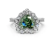 Milgrain Halo Engagement Ring Setting for Fancy Green Heart-Shaped Center with Bezel Point Accents and Prong Head in Platinum