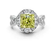 Halo Engagement Ring Setting for Fancy Yellow Princess Cut Center with Pave Infinity Twist Band and Prong Head in Sterling Silver