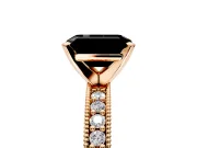 Milgrain Pave Engagement Ring Setting for Fancy Black Emerald Cut Center with Accent Band and Prong Head in Rose Gold