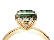 Solitaire Engagement Ring Setting for Fancy Green Princess Cut Center with Fine Wire Band and Prong Head in Yellow Gold
