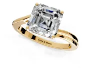 Solitaire Engagement Ring Setting for Asscher Cut Center with Plain Bypass Twist Band and Prong Head in Yellow Gold
