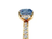 Solitaire Engagement Ring Setting for Fancy Blue Cushion Cut Center with Fine Pave Band and Prong Head in Yellow Gold