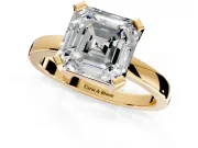 Solitaire Engagement Ring Setting for Asscher Cut Center with Plain Band and Flat Tab Prong Head in Yellow Gold