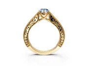 Solitaire Engagement Ring Setting for Fancy Blue Pear-Shaped Center with Engraved Pave Band and Prong Head in Yellow Gold