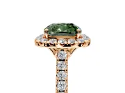 Halo Engagement Ring Setting for Fancy Green Cushion Cut Center with Raised Halo, Pave Band and Prong Head in Rose Gold