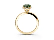 Solitaire Engagement Ring Setting for Fancy Green Round Cut Center with Fine Wire Band and Prong Head in Yellow Gold