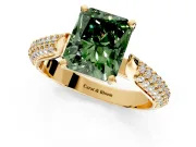 Solitaire Engagement Ring Setting for Fancy Green Radiant Cut Center with Multi-Row Accents and Prong Head in Yellow Gold