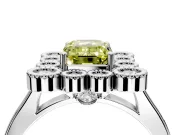 Cluster Halo Engagement Ring Setting for Fancy Yellow Emerald Cut Center with Milgrain Bezel Accents and Prong Head in Sterling Silver