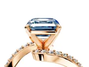 Solitaire Engagement Ring Setting for Fancy Blue Asscher Cut Center with Pave Bypass Swirl Band and Prong Head in Rose Gold