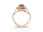 Double Halo Engagement Ring Setting for Fancy Pink Radiant Cut Center with Narrow Pave Split Shank and Prong Head in Rose Gold