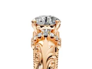 Solitaire Engagement Ring Setting for Round Cut Center with Filigree Accent Basket and Prong Head in Rose Gold