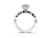 Solitaire Engagement Ring Setting for Round Cut Center with Milgrain Bezel Accents and Prong Head in Platinum