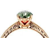Solitaire Engagement Ring Setting for Fancy Green Pear-Shaped Center with Engraved Milgrain Band and Prong Head in Rose Gold