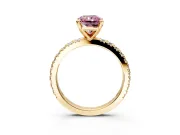 Solitaire Engagement Ring Setting for Fancy Pink Radiant Cut Center with Fine Pave Band and Claw Prong Head in Yellow Gold