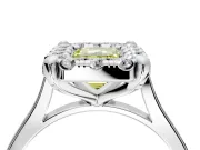 Single Halo Engagement Ring Setting for Fancy Yellow Emerald Cut Center with Corner Claws, Plain Band and Prong Head in Platinum