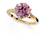 Solitaire Engagement Ring Setting for Fancy Pink Round Cut Center with Plain Split Shank and Prong Head in Yellow Gold
