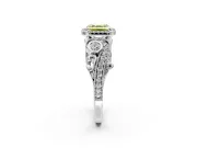 Milgrain Halo Engagement Ring Setting for Fancy Yellow Asscher Cut Center with Shoulder Bezels and Prong Head in White Gold