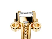 Solitaire Engagement Ring Setting for Asscher Cut Center with Twisted Band and Scroll Prong Head in Yellow Gold