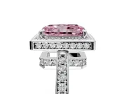 Halo Engagement Ring Setting for Fancy Pink Radiant Cut Center with Metal-Rimmed Halo, Pave Band and Prong Head in Platinum