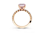 Solitaire Engagement Ring Setting for Fancy Pink Asscher Cut Center with Alternating Size Accents and Prong Head in Rose Gold