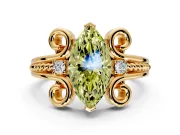 Solitaire Engagement Ring Setting for Fancy Yellow Marquise Center with Twisted Band and Scroll Prong Head in Yellow Gold