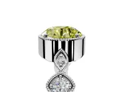 Vintage Station Engagement Ring Setting for Fancy Yellow Round Cut Center with Accents and Prong Head in Platinum