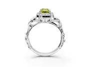 Halo Engagement Ring Setting for Fancy Yellow Emerald Cut Center with Open Scroll Shoulders and Prong Head in Sterling Silver