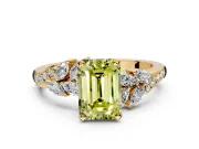Solitaire Engagement Ring Setting for Fancy Yellow Emerald Cut Center with Marquise Accent Twist Band and Prong Head in Yellow Gold