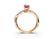 Solitaire Engagement Ring Setting for Fancy Pink Emerald Cut Center with Woven 3-Strand Pave Band and Prong Head in Rose Gold
