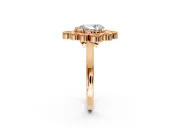 Cluster Halo Engagement Ring Setting for Pear-Shaped Center with Milgrain Bezel Accents and Prong Head in Rose Gold