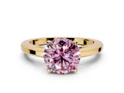 Solitaire Engagement Ring Setting for Fancy Pink Round Cut Center with Flat-Sided Plain Band and Prong Head in Yellow Gold