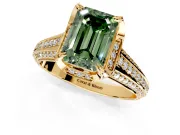 Solitaire Engagement Ring Setting for Fancy Green Emerald Cut Center with Accented Split Shank and Prong Head in Yellow Gold