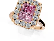 Single Halo Engagement Ring Setting for Fancy Pink Radiant Cut Center with Corner Claws, Plain Band and Prong Head in Rose Gold