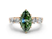 5 Stone Engagement Ring Setting for Fancy Green Marquise Center with Equal Close-Set Accents and Prong Head in Rose Gold