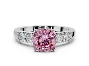 5 Stone Engagement Ring Setting for Fancy Pink Cushion Cut Center with Plain Band and Prong Head in Sterling Silver