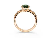 Solitaire Engagement Ring Setting for Fancy Green Radiant Cut Center with Trailing Leaf Accent Band and Prong Head in Rose Gold