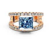 Solitaire Engagement Ring Setting for Fancy Blue Princess Cut Center with Wide-Open Split Shank and Prong Head in Rose Gold