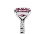 Solitaire Engagement Ring Setting for Fancy Pink Asscher Cut Center with Fine Pave Narrow Band and Prong Head in Platinum