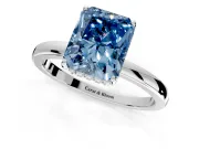 Solitaire Engagement Ring Setting for Fancy Blue Radiant Cut Center with Fine Wire Band and Prong Head in Platinum