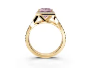 Halo Engagement Ring Setting for Fancy Pink Princess Cut Center with Narrow Pave Split Shank and Prong Head in Yellow Gold