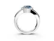 Halo Engagement Ring Setting for Fancy Blue Heart-Shaped Center with Wide Band, Inlaid Accent Row and Prong Head in White Gold