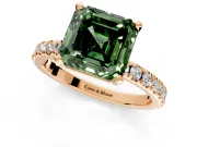 Solitaire Engagement Ring Setting for Fancy Green Asscher Cut Center with Fine Pave Band and Claw Prong Head in Rose Gold