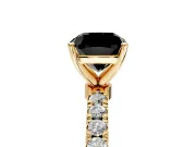 Open Basket Engagement Ring Setting for Fancy Black Cushion Cut Center with Pave Band and Prong Head in Yellow Gold