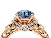 Solitaire Engagement Ring Setting for Fancy Blue Round Cut Center with Filigree Band and Prong Head in Rose Gold